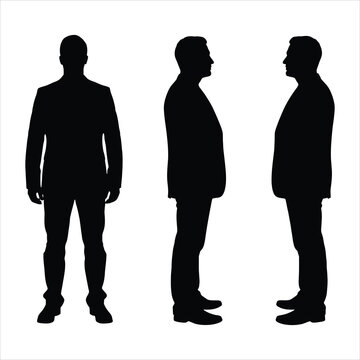 Three black silhouettes of men in business attire standing