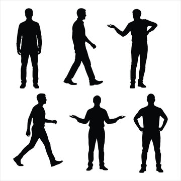 Black silhouettes of men in various poses