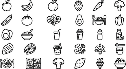 Healthy food and nutritious fresh ingredients icon set vector illustration © Vector Mahi