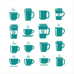 Obraz premium Teal coffee cups and mugs isolated on white