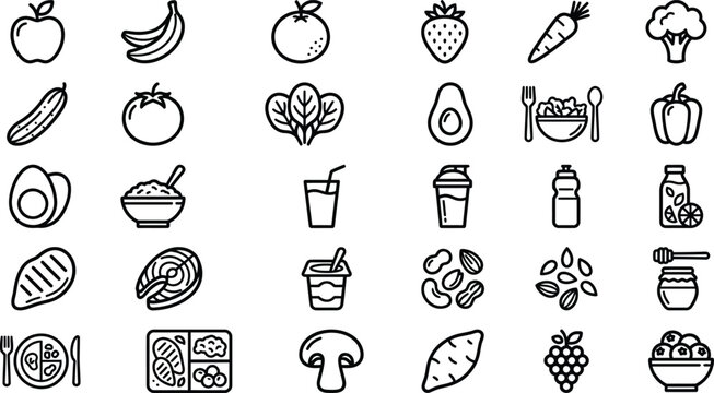 Healthy food and nutritious fresh ingredients icon set vector illustration