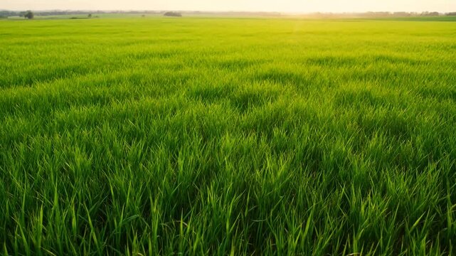 Vibrant Green Field Swaying in Gentle Breeze with Promise of Spring Flowers.