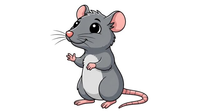 A cute cartoon mouse stands on its hind legs with a raised paw