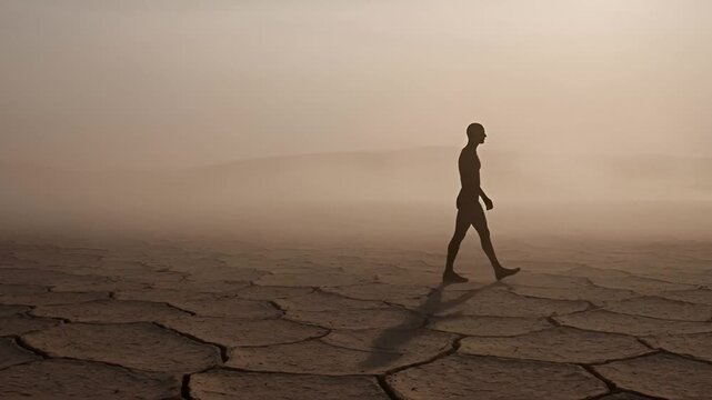 Solitary journey on parched land, dreaming of Spring Flowers.