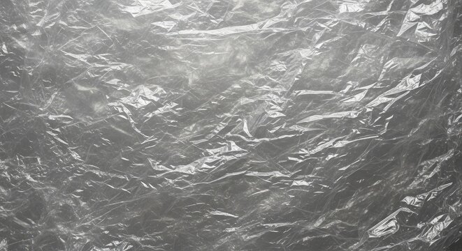 Crumpled transparent plastic wrap texture with harsh lighting