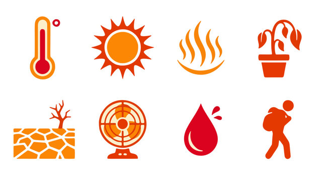 Heatwave and Climate Crisis Global Warming Vector Icon Set