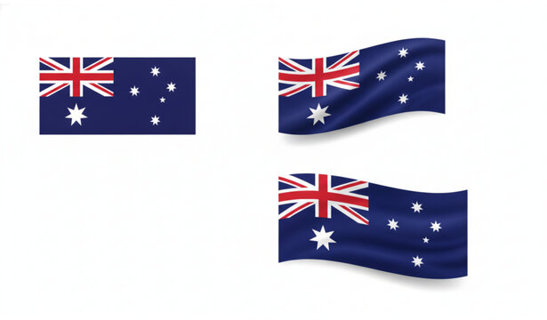Australia national flag vector illustrations in flat and moderate wave styles