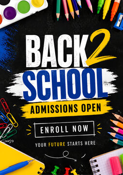 Back to school colorful supplies banner and Back to School 2026, Back to School Poster Design 2026, School Admission