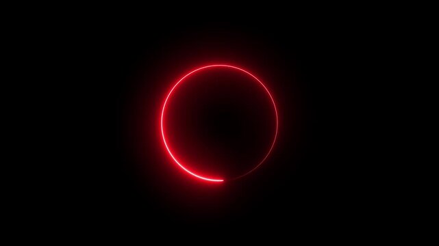 Neon circle frame icon animation glowing red color loading bar eclipse circle rotation ring round circular smooth effect footage on black background