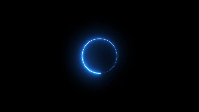 Neon circle frame icon animation glowing blue color loading bar eclipse circle rotation ring round circular smooth effect footage on black background