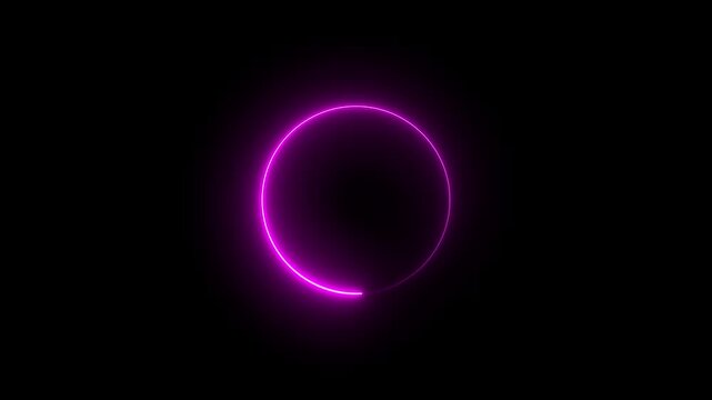 Neon circle frame icon animation glowing pink color loading bar eclipse circle rotation ring round circular smooth effect footage on black background