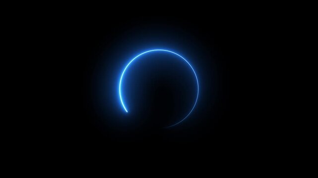 Neon circle frame icon animation glowing blue color loading bar eclipse circle rotation ring round circular smooth effect footage on black background