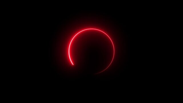 Neon circle frame icon animation glowing red color loading bar eclipse circle rotation ring round circular smooth effect footage on black background