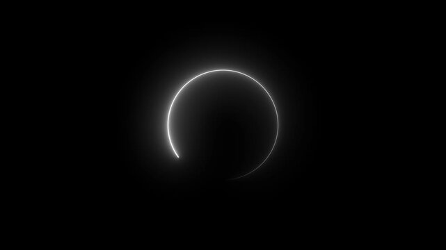 Neon circle frame icon animation glowing white color loading bar eclipse circle rotation ring round circular smooth effect footage on black background
