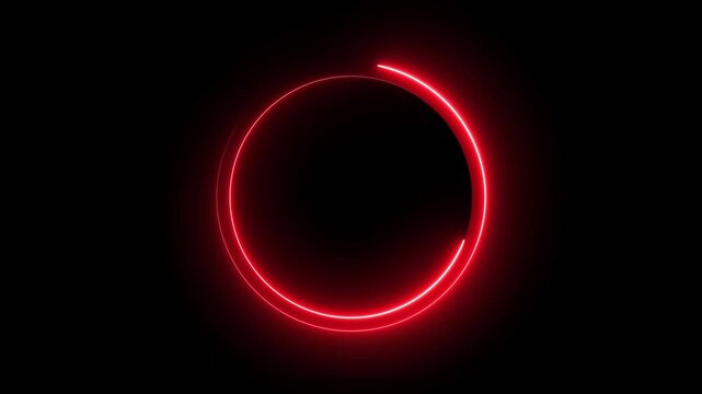 Neon circle frame icon animation glowing red color loading bar eclipse circle rotation ring round circular smooth effect footage on black background