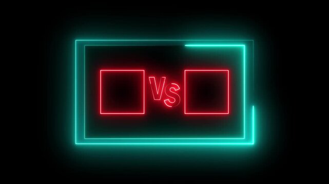Neon versus icon animation glowing red and cyan color letter vs v and s sport game match challenge team fight competition sign symbol on black background