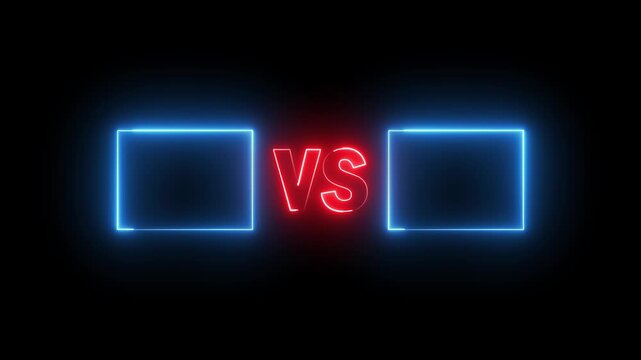 Neon versus icon animation glowing red and blue color letter vs v and s sport game match challenge team fight competition sign symbol on black background