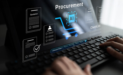 Obraz premium Explore the modern procurement landscape featuring artificial intelligence and e-commerce, enhancing efficiency and streamlining business operations through digital solutions. Cyphers