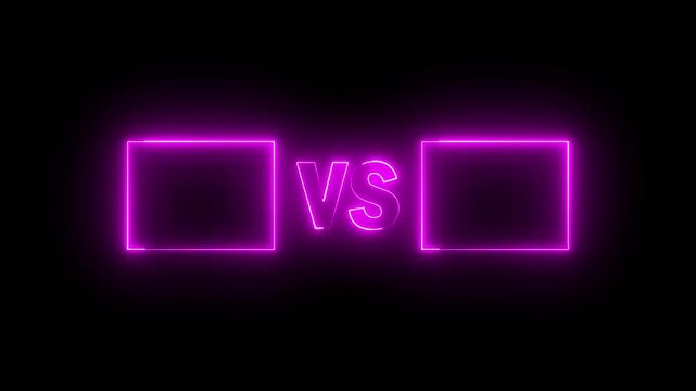 Neon versus icon animation glowing pink color letter vs v and s sport game match challenge team fight competition sign symbol on black background