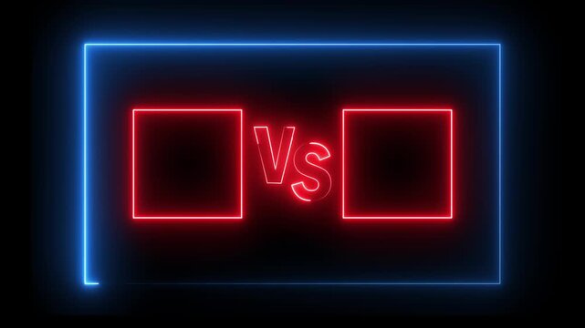 Neon versus icon animation glowing red and blue color letter vs v and s sport game match challenge team fight competition sign symbol on black background