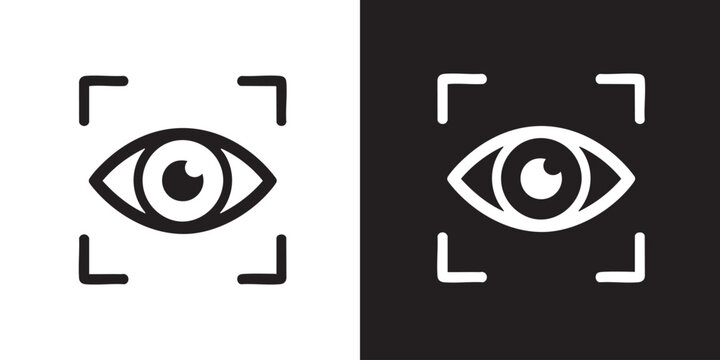 Stylized Eye Icon with Blue Iris and Focus Frame - Modern Digital Vision Surveillance Camera Symbol, Cyber Identity Biometric Scan Graphic, and Creative Photography Lens Vector