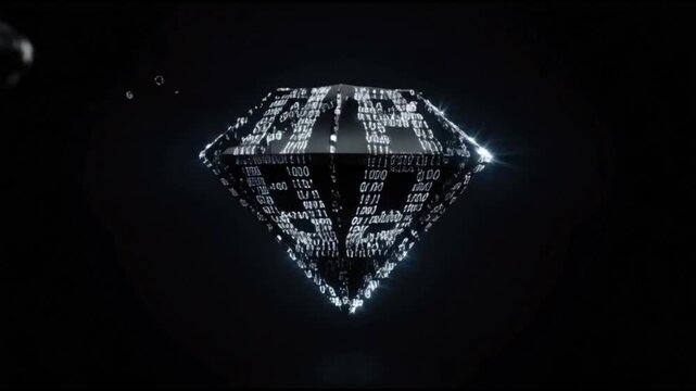 A striking, abstract digital diamond with sharp facets and intricate internal patterns, illuminated by a dark, futuristic glow. ..Created with Generative AI, not depicting real subjects.