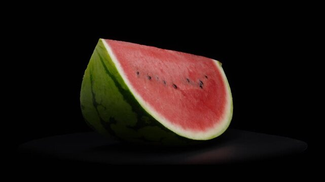 切ったスイカを黒背景でゆっくりターンさせた4K動画