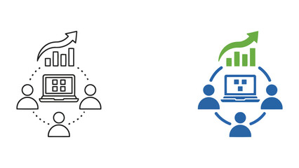 Naklejka premium Business team analytics growth and dashboard monitoring vector icon set for digital marketing and performance reporting
