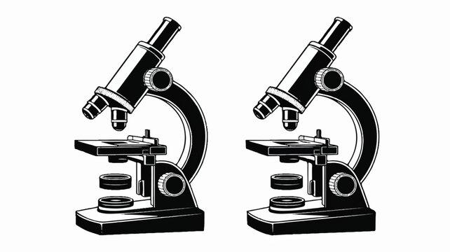 Two black and white microscopes are viewed from the side