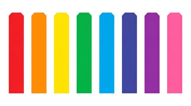 Set of eight vertical rectangular color blocks in rainbow sequence with gradient rectangle spectrum