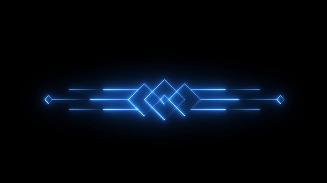 Glowing neon deco divider header icon isolated on black background. deco divider icon animation. 4k video Motion graphic.