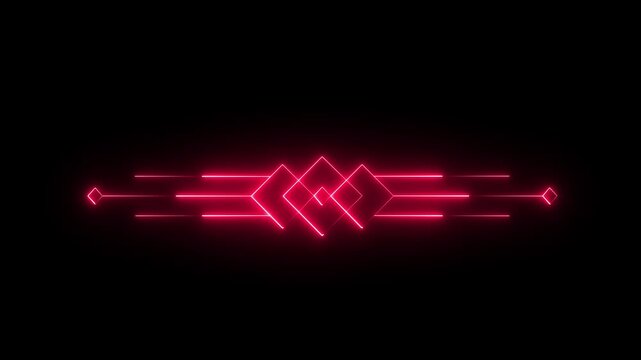 Glowing neon deco divider header icon isolated on black background. deco divider icon animation. 4k video Motion graphic.