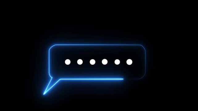 Representing text or communication concept blue color ,animation Chatting or messaging ,Animated neon Glowing neon chat icon and message box animation. Neon email box icon on black Motion graphic.
