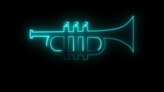 Glowing neon Trumpet icon isolated on black background. musical instrument icon and Motion Graphics Animation..