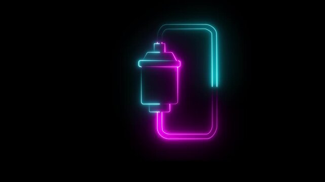 Neon water filter icon isolated on black background. System for filtration of water. Reverse osmosis system, representing clean water and purification technology. 4k video animation motion graphic