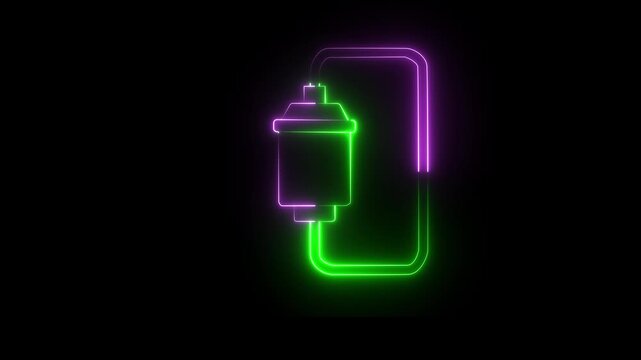 Neon water filter icon isolated on black background. System for filtration of water. Reverse osmosis system, representing clean water and purification technology. 4k video animation motion graphic