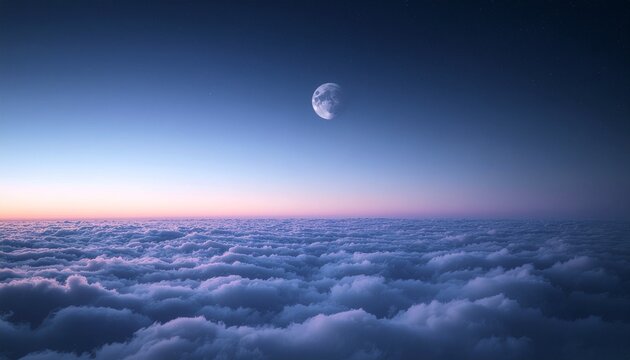 淡い月と夜の雲海　睡眠チャンネル向けのやさしい星空背景素材