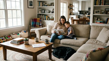 Fototapeta premium Family Relaxing Together in Cozy Living Room Scene.