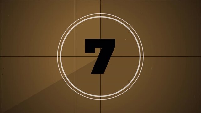 Vintage film countdown from ten to zero with sepia grain, retro movie leader 4k video