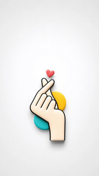 Korean Finger Heart Gesture 3D Icon on Minimal White Background Smartphone Wallpaper