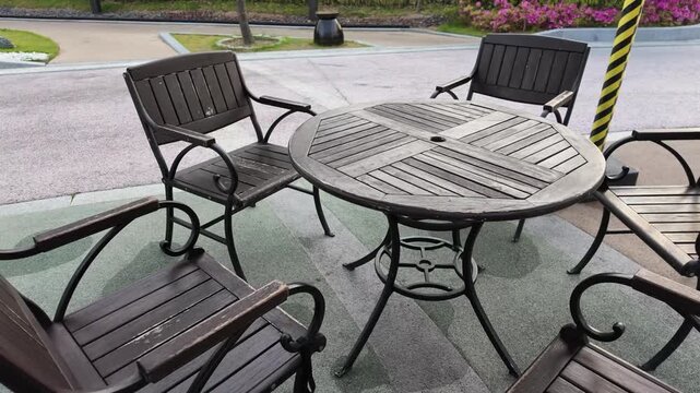 Empty Outdoor Table and Chairs in Park