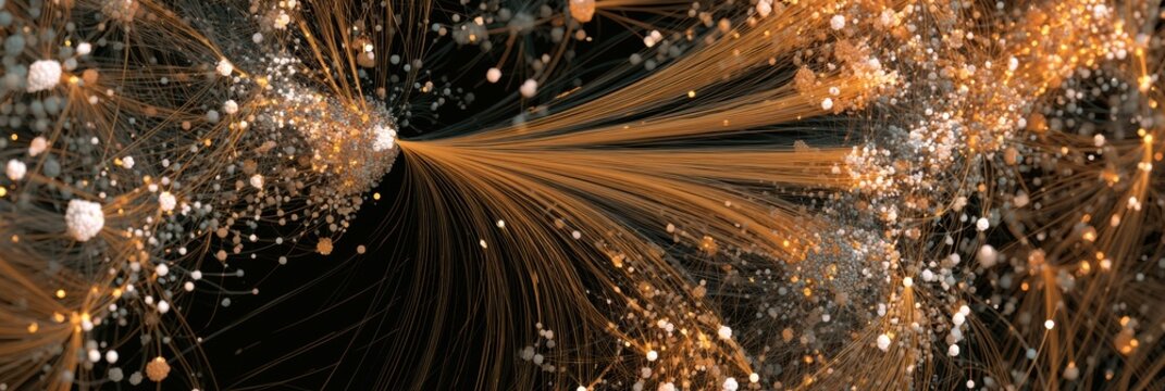 Causal inference diagram shows complex cause-effect relationships in business. Warm amber threads trace pathways through a dark aesthetic.