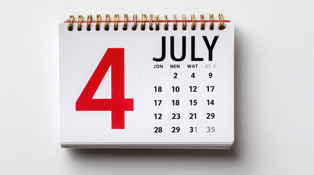 July calendar page with the date 4 highlighted on a white background