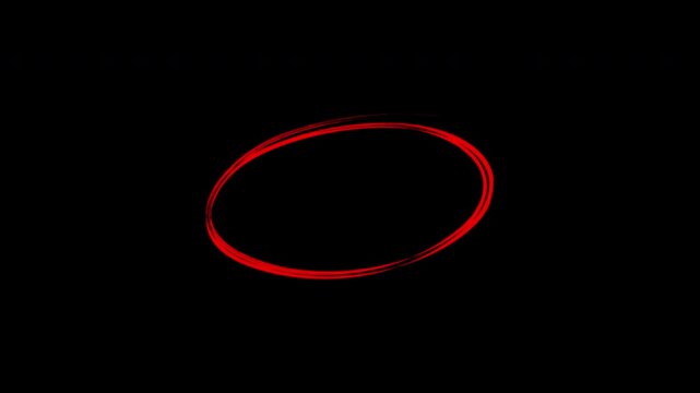 Abstract hand-drawn red oval shape drawing motion graphic animation with alpha channel for dynamic overlay effect.