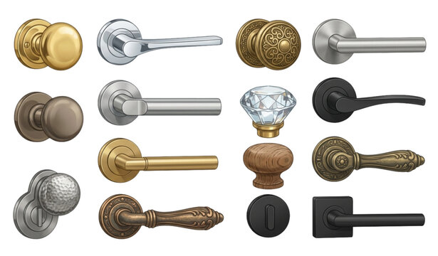 Door knob collection vector illustration isolated on white background