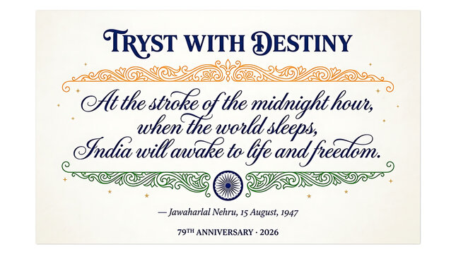 Tryst with destiny quote by jawaharlal nehru for india independence day 79th anniversary 2026