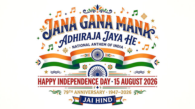 Happy independence day india 15 august 2026, 79th anniversary celebration with tricolor flag, ashoka chakra and patriotic typography
