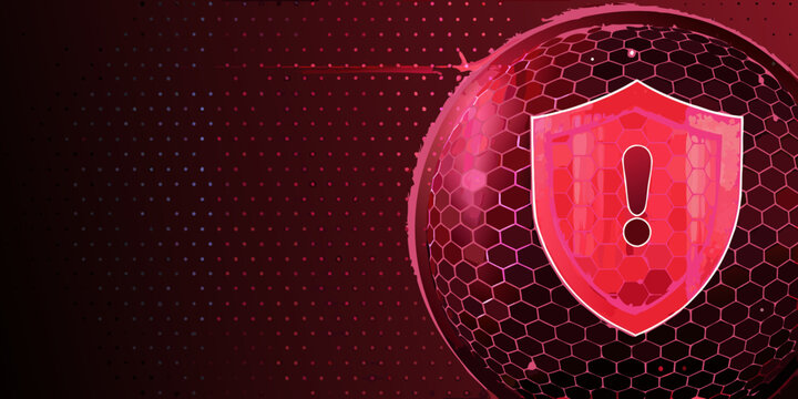 Red Shield With Exclamation Point Vector Illustration With Hexagonal Background