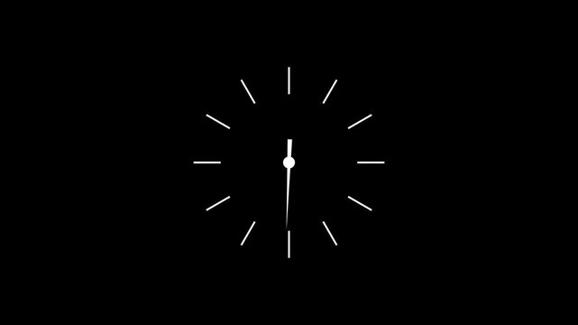Clock spinning, watch animation on black background with alpha channel. Clock icon flat style 24 hours. animation