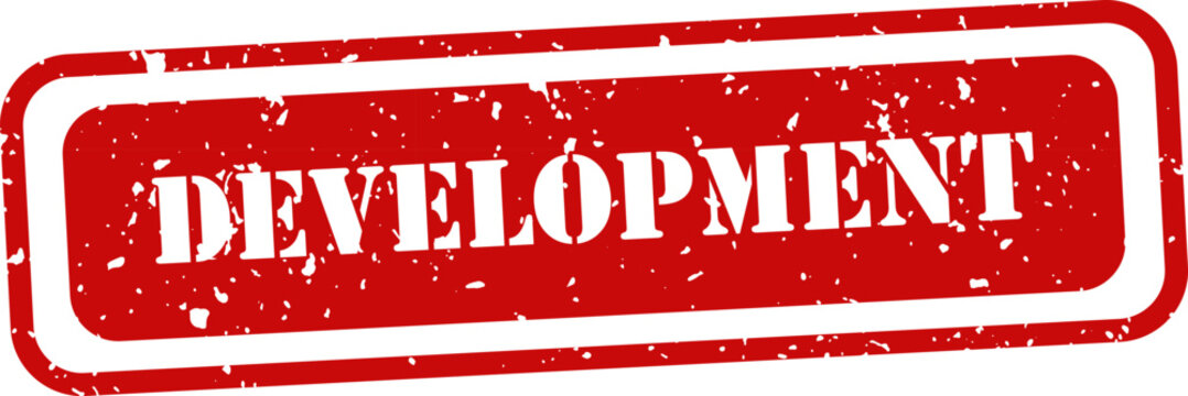 Red rubber stamp with text 'development' isolated on white background business and progress concept